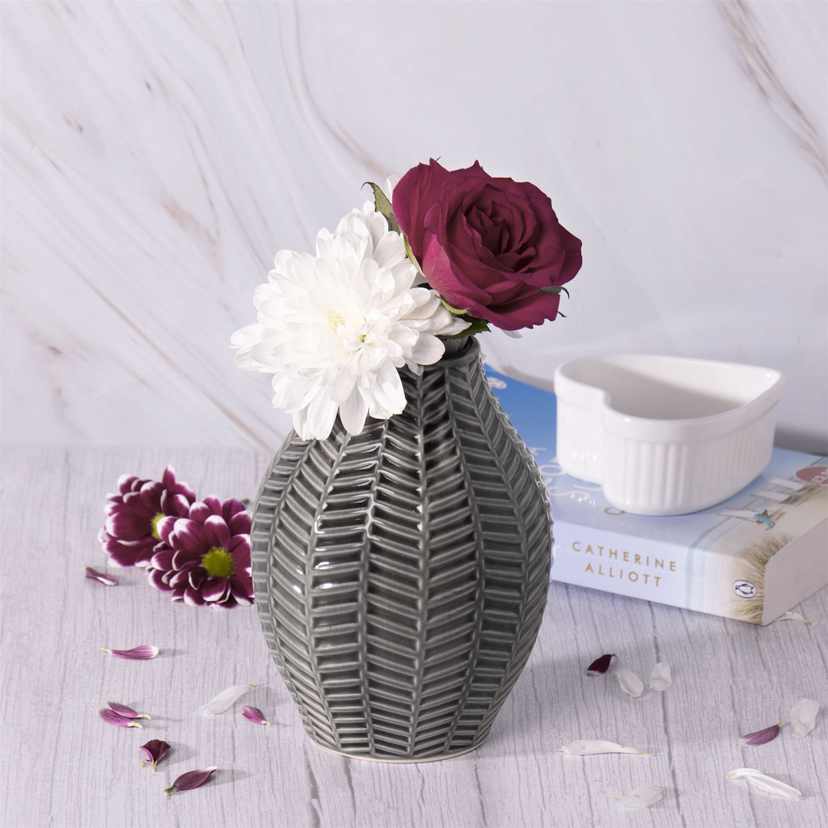 Grey Ceramic Leaf Inspired Vases - Set of 2