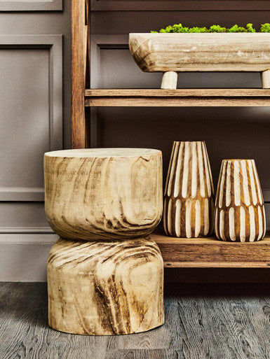 Large Wooden Engraved Vase | Arlo