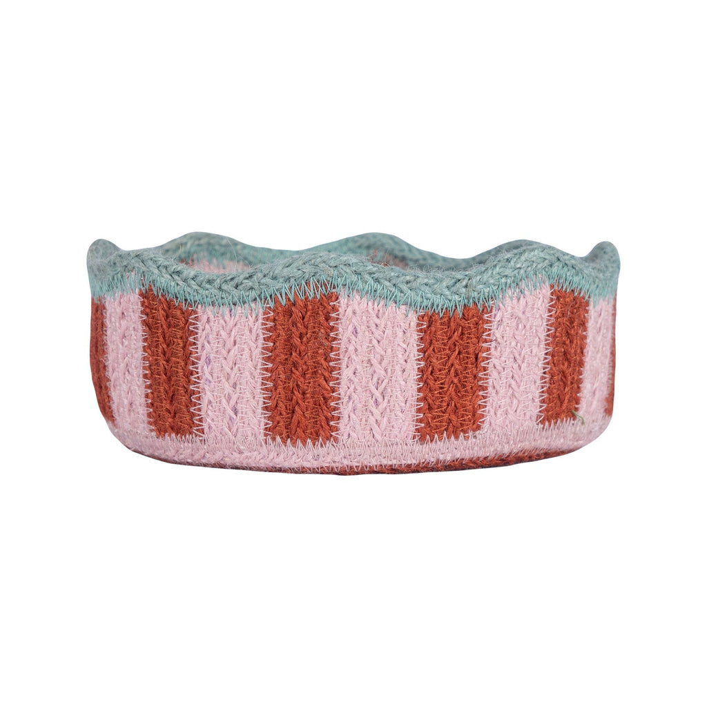 Stripy Scalloped Small Basket - Strawberry