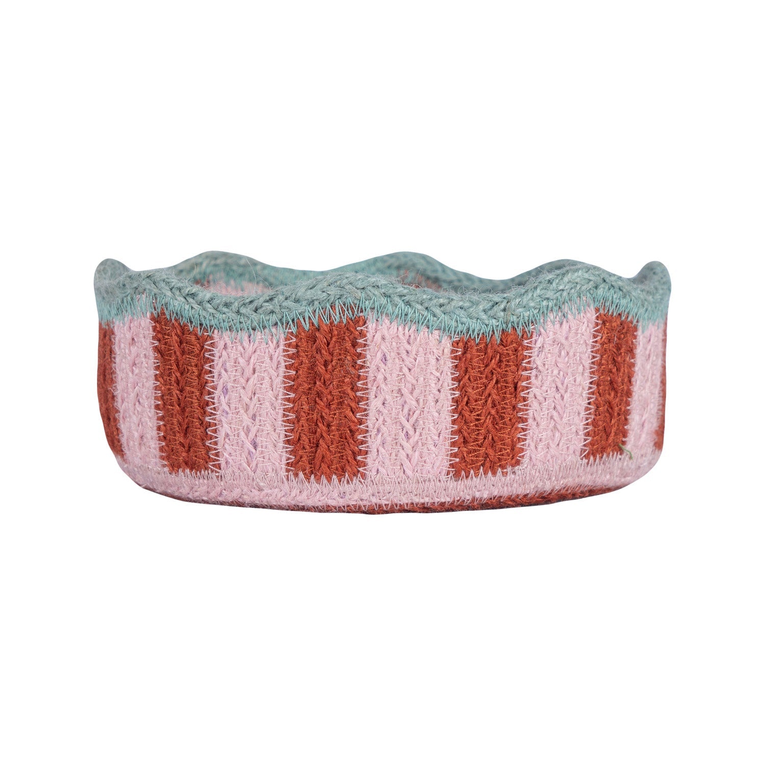 Stripy Scalloped Small Basket - Strawberry