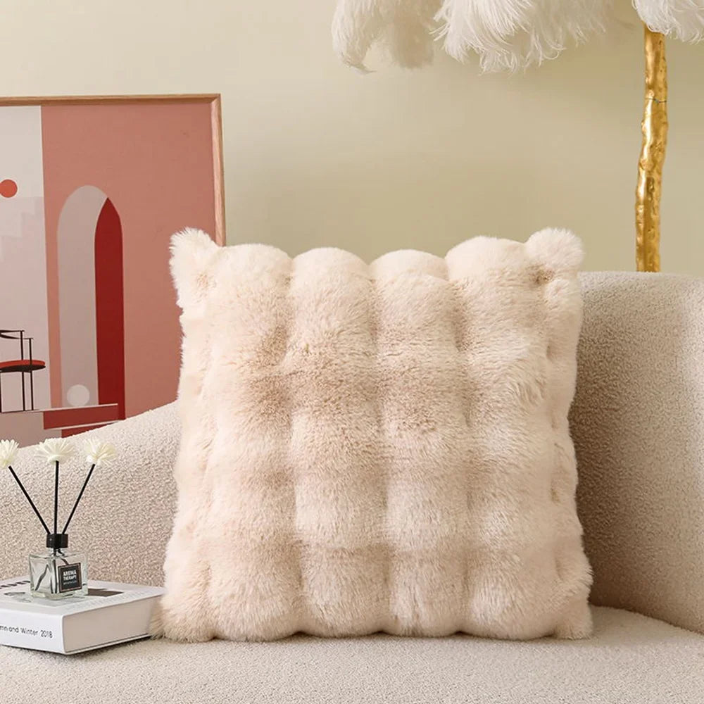 Soft Fur Cushion Cover 45*45cm Cozy Plush Decorative Pillow Cover for Living Room Sofa Decor Pillowcase White Grey Cushion Case