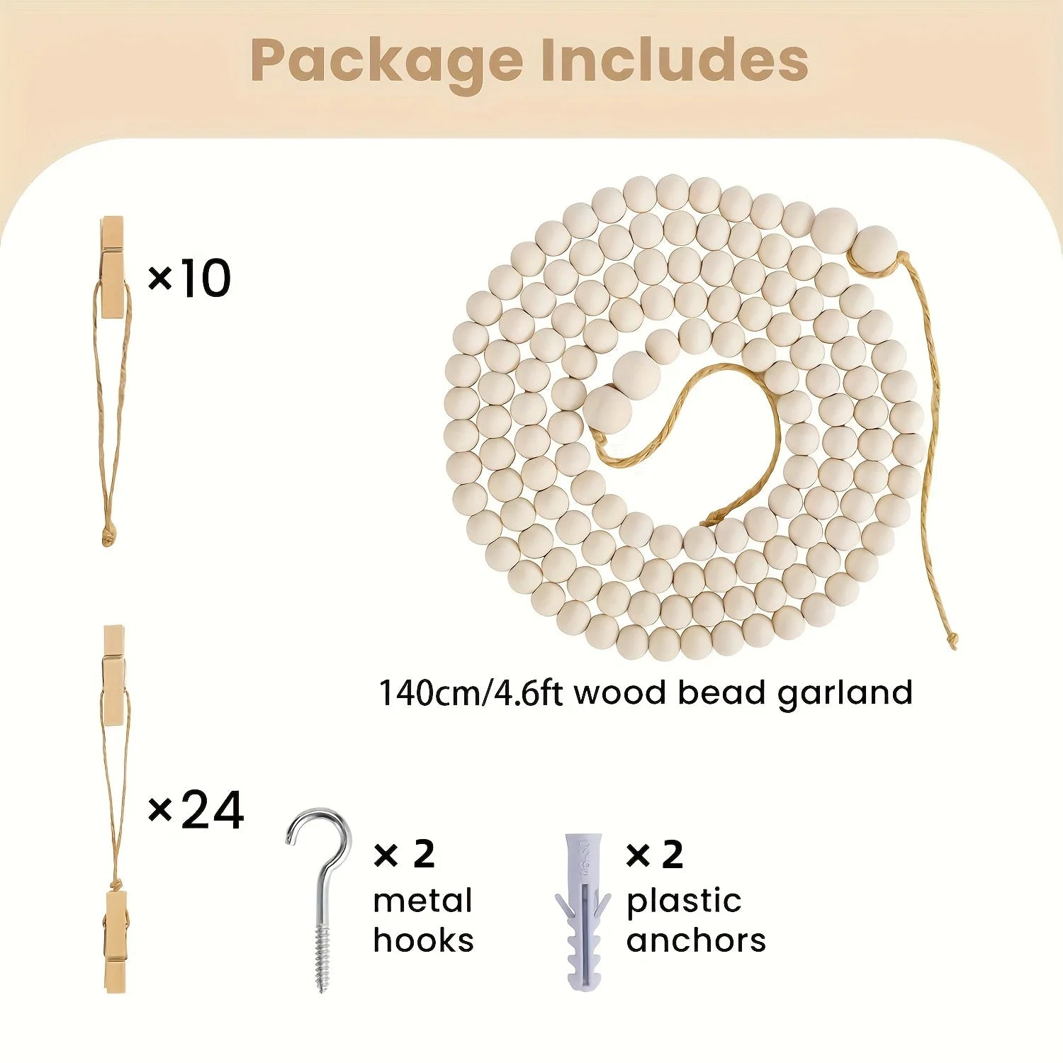 Hanging Photo Display Wooden Bead Garland Boho Wall Hanging for Bedroom Living Room Dorm Party Decor Teen Girl Gifts