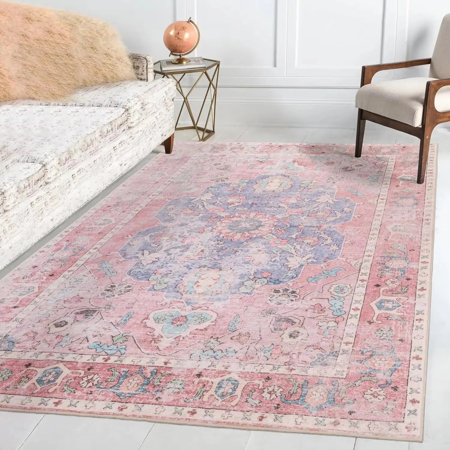 Soft Boho Carpet for Living Room Bedroom Restaurant Persian Rug Large Size Area Vintage Flower for Boys Girls and Adults Mat