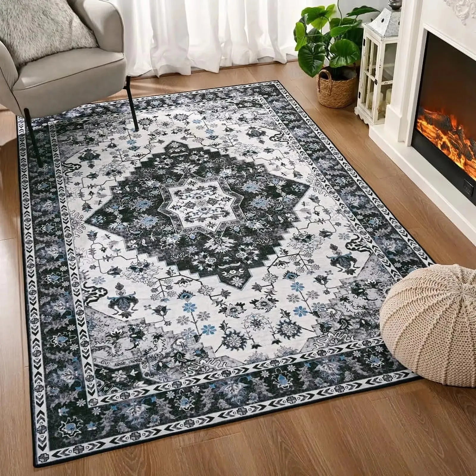 Soft Boho Carpet for Living Room Bedroom Restaurant Persian Rug Large Size Area Vintage Flower for Boys Girls and Adults Mat