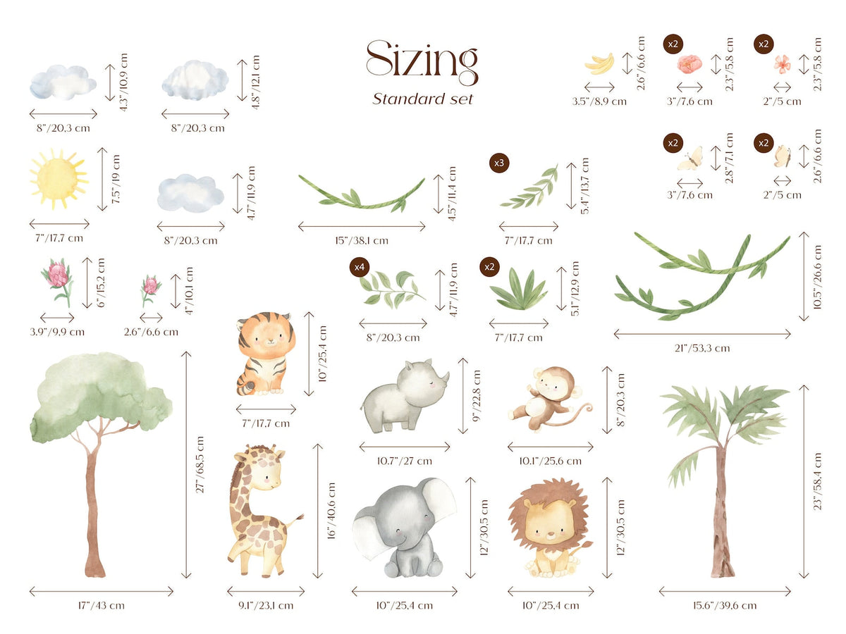 XL Safari Wall Sticker Set for Kids | Safari Animals | Wall Decal | Africa Watercolor Decal Set | Nursery Peel and Stick Nursery Wall Decor