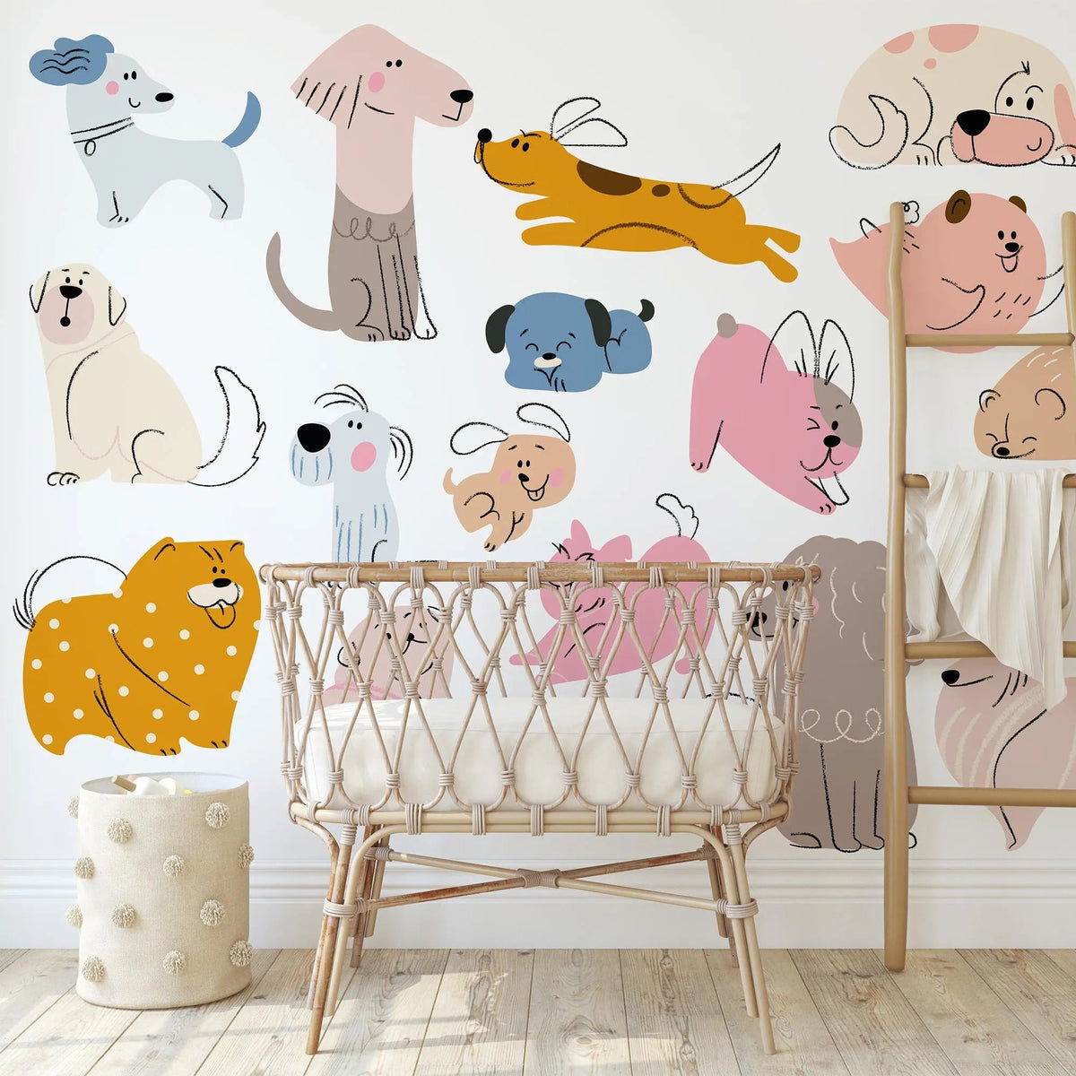 Hand Drawn Dogs Nursery Wall Decals - Cute Puppy Wall Stickers for Baby Room Décor & Kids Bedroom Art