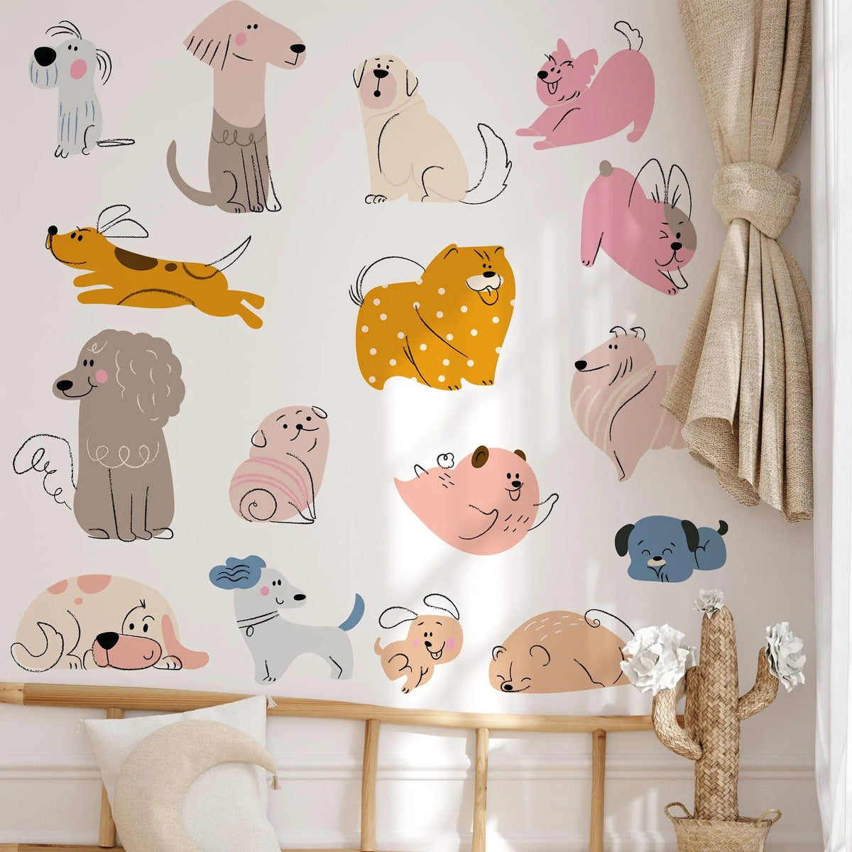 Hand Drawn Dogs Nursery Wall Decals - Cute Puppy Wall Stickers for Baby Room Décor & Kids Bedroom Art